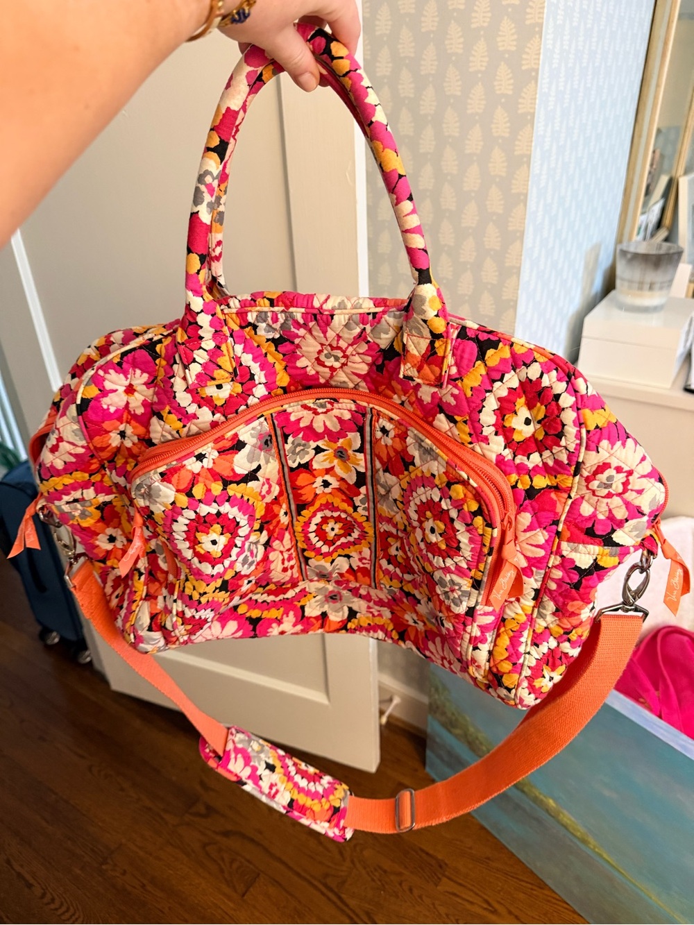 Vera Bradley Pink and Orange Quilted Floral Travel Bag